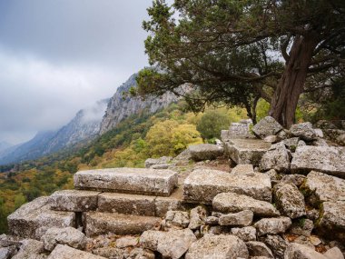 Termessos Antik Kenti, Türkiye 'den sonbahar yürüyüşü. Türkiye 'nin en seçkin arkeolojik sahaları ve başlıca turizm merkezlerinden biri.