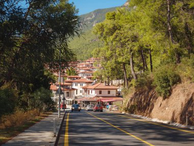 Akyaka ,Turkey, October 23, 2022: view in Akyaka Village of Turkey. coastal city in southwestern Turkey, is center for international tourism. sunny warm autumn day,