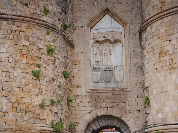 Travel Greece Mediterranean Islands Rhodes Walls Gate Medieval City Rhodes — Stock Photo, Image