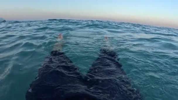 夏の気分 トルコリビエラの海によるリラクゼーション アンタルヤ トルコの重い地中海で水に浮かぶ男 個人的な視点 — ストック動画