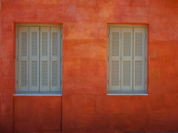 Aranyos Részletek Ablakokról Ajtókról Erkélyekről Simi Szigeti Régi Házból Görögország — Stock Fotó
