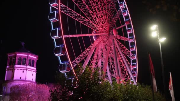 Giant Ferris Wiel Düsseldorf Het Centrum Van Stad Kerstmis Nacht — Stockvideo