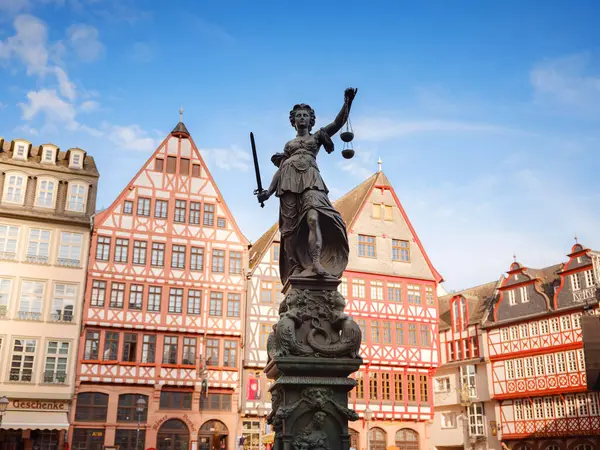 Frankfurt Main Germany May 2023 Beautiful Iconic Romerberg Square Justitia Royalty Free Stock Images