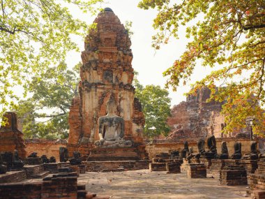 Ayutthayas antik Wat Mahathat tapınağı ve ikonik simgeler, karmaşık mimari, tarihi kalıntılar ve UNESCO Dünya Mirası sahasının huzurlu atmosferinde kültürel miras sergileniyor.