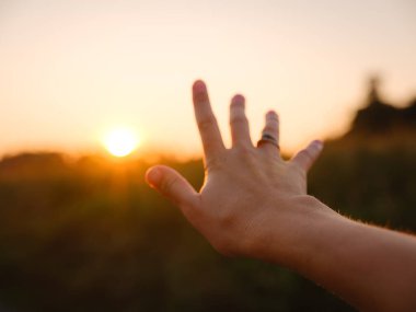 Yumuşak akşam ışığı altın tarlada yıkanırken kadının eli yavaşça uzun otların arasında hareket ederek özgürlük, doğa ve sükunet hissini yakalıyor. Sıcak günbatımı renkleri huzurlu, rüya gibi kırsal atmosfer yaratır..