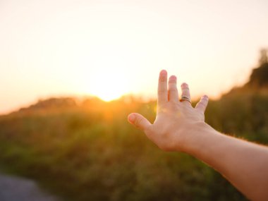 Yumuşak akşam ışığı altın tarlada yıkanırken kadının eli yavaşça uzun otların arasında hareket ederek özgürlük, doğa ve sükunet hissini yakalıyor. Sıcak günbatımı renkleri huzurlu, rüya gibi kırsal atmosfer yaratır..