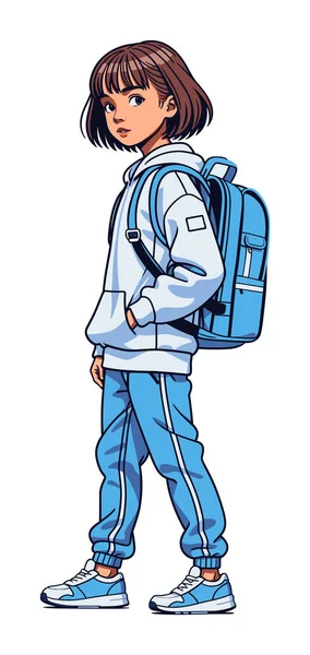 Back School Girl Backpack Walking School — Stock Vector