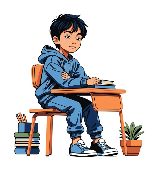 Masada Oturan Bir Okul Çocuğu Vektör Illüstrasyonu — Stok Vektör