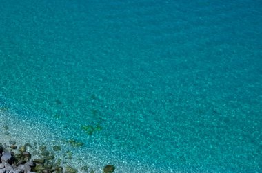 Mavi turkuaz deniz suyu arka planı. Hava görünümü