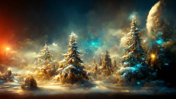 Futuristické Zimní Vánoční Pozadí Oblohou Silný Sníh Sněhové Vločky Různých — Stock fotografie