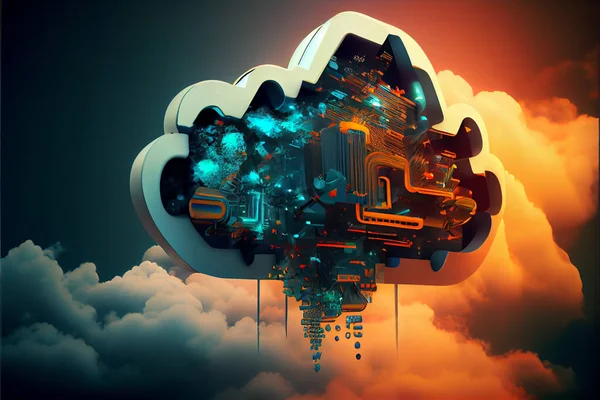 Fondo Concepto Tecnología Computación Nube Generativa Ilustración Digital — Foto de Stock