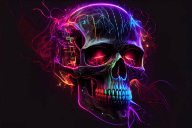 Abstract colorful neon skull, illustration