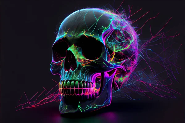 Abstract Colorful Neon Skull Illustration — 图库照片#