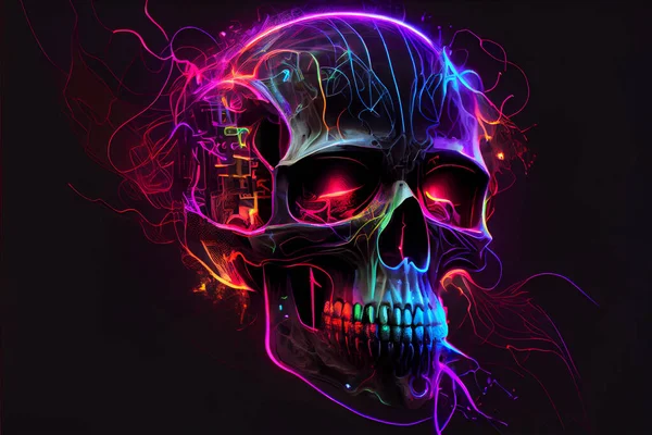 Abstract Colorful Neon Skull Illustration — ストック写真