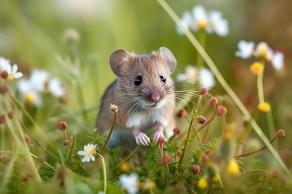 Cute mouse on grassland created with ai technology
