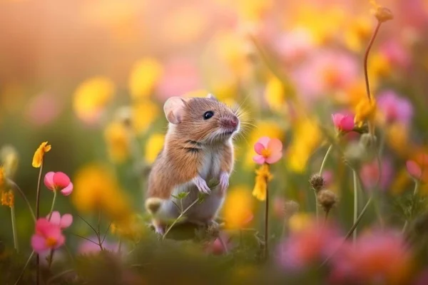 Cute mouse on grassland created with ai technology