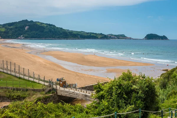 Widok Lotu Ptaka Plażę Zarautz Kraj Basków Hiszpania Piękny Letni — Zdjęcie stockowe