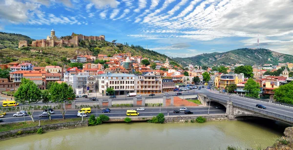 Panorama Vieille Ville Capitale Géorgie Ville Tbilissi Dans Journée Ensoleillée — Photo
