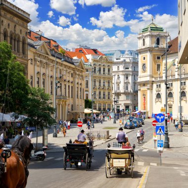 Heidenschuss 'tan eski kasaba meydanı Freyung' un güzel manzarası. Viyana 'daki Freyung meydanı. Avusturya 'nın başkenti, Viyana                          
