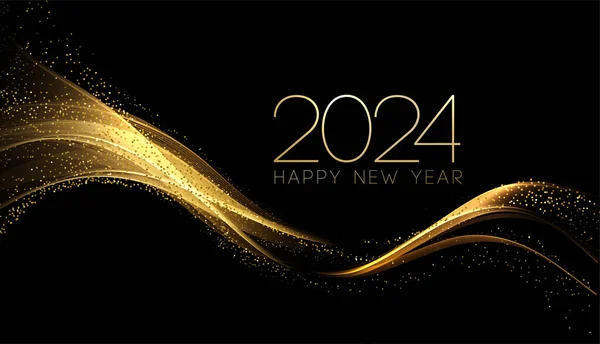 2024 Yeni Yıl Soyut Parlak Altın Dalga Tasarım Elementi — Stok Vektör