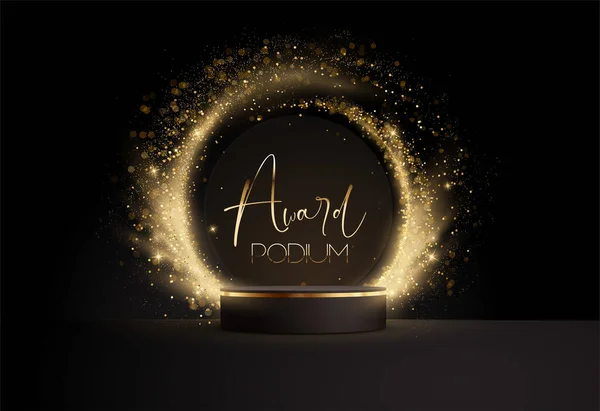 Abstrato Brilhante Gold Circle Frame Pódio Fundo Com Holofotes Elemento — Vetor de Stock