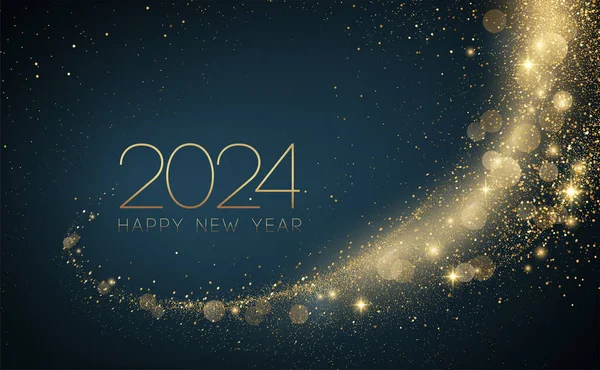 2024年新年アブストラクト光沢のある色金波設計要素 — ストックベクタ