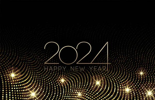 2024 Gelukkig Nieuwjaar Abstract Glanzende Paarse Halftoon Golf Gouden Lichten Vectorbeelden
