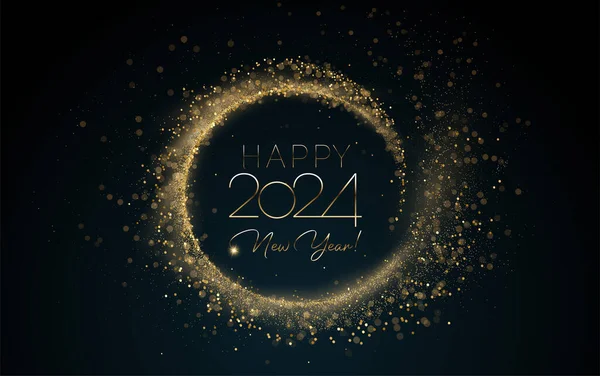 2024 Nieuwjaar Abstract Glanzende Kleur Goud Glitter Cirkel Frame Design Stockvector