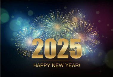 2025 Mutlu Yıllar Soyut Parlak Havai fişekler Altın Parıltılı Bokeh tasarım elementi