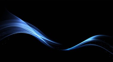 Koyu arkaplanda soyut parlak mavi dalga tasarım ögesi.