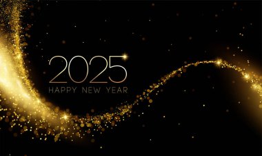 2025 Happy New Year Abstract shiny Gold glitter wave with Bokeh design element clipart