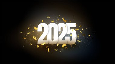 2025 Mutlu Yıllar Soyut, parlak altın parıltılı konfeti