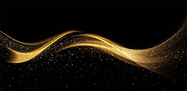 Vektör Soyut Parlak Altın Dalga Parlatıcı Tasarım elementi koyu arkaplanda.