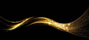 Vektör Soyut Parlak Altın Dalga Parlatıcı Tasarım elementi koyu arkaplanda.