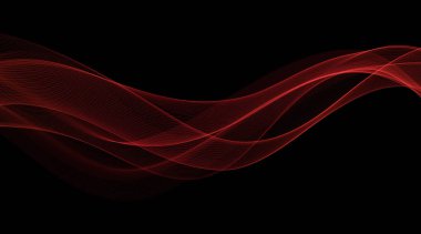 Vector Abstract Shiny Glowing Red Color Wave. Transparent Wavy Lines. Elegant Luxury background. Black BG