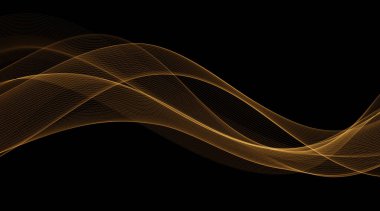 Vector Abstract Shiny Glowing Gold Color Wave. Transparent Golden Wavy Lines. Elegant Luxury background. Black BG