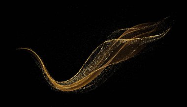 Soyut parlak altın dalga tasarım elementi. Vektör çizimi. Mutlu Noeller ve mutlu yıllar. Davet ve tebrik kartı için BG