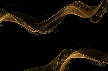 Soyut parlak altın dalga tasarım elementi. Vektör çizimi. Mutlu Noeller ve mutlu yıllar. Davet ve tebrik kartı için BG