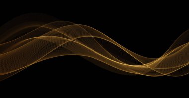 Vector Abstract Shiny Glowing Gold Color Wave. Transparent Golden Wavy Lines. Elegant Luxury background. Black BG
