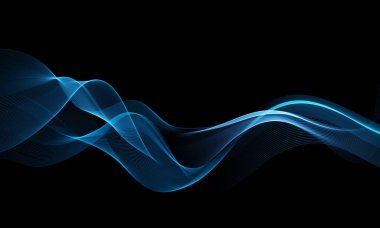 Vector Abstract Shiny Glowing Blue Color Wave. Transparent Flowing Wavy Lines. Elegant Luxury background. Black BG