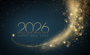 2026 Mutlu Noeller ve Mutlu Yıllar Soyut parlak altın rengi dalga tasarım elementi