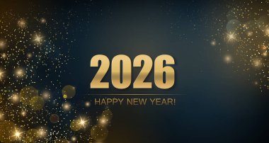 2026 Mutlu Noeller ve Mutlu Yıllar Soyut parlak altın parıltılı arka plan.