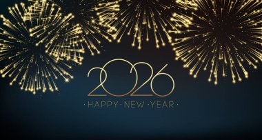 2026 Mutlu Noeller ve Soyut Parlak Altın Parıltılı Dalga Arkaplanı Mutlu Yıllar. Bokeh ve Konfeti Tasarım Elemanı Banner, Poster, Web Sitesi Tebrikler.