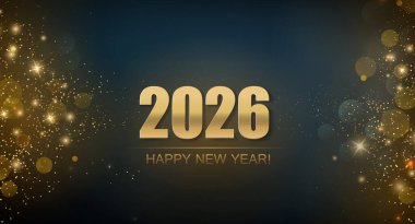 2026 Mutlu Noeller ve Soyut Parlak Altın Parıltılı Dalga Arkaplanı Mutlu Yıllar. Bokeh ve Konfeti Tasarım Elemanı Banner, Poster, Web Sitesi Tebrikler.