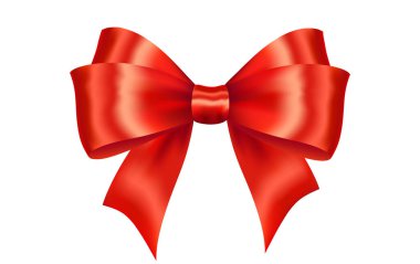 Beyaz arka planda parlak kırmızı saten kurdele. Yılbaşı hediyesi, sevgililer günü, doğum günü paketleme elementi.