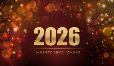 2026 Mutlu Noeller ve Soyut Parlak Altın Parıltılı Dalga Arkaplanı Mutlu Yıllar. Bokeh ve Konfeti Tasarım Elemanı Banner, Poster, Web Sitesi Tebrikler.