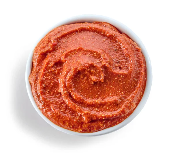 Bowl Greek Style Tomato Red Pepper Dip Sauce Isolated White — Stock Photo, Image