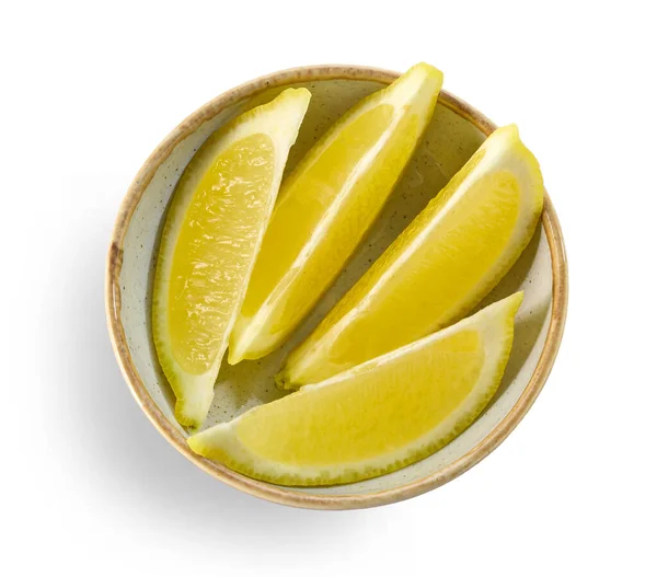 Bowl Fresh Lemon Slices Isolated White Background Top View — Stock Photo, Image