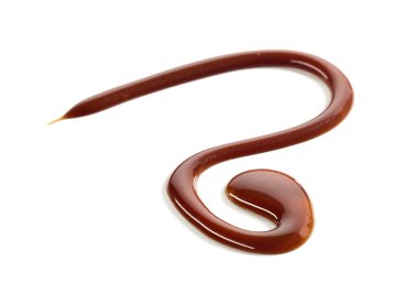 Eritilmiş çikolata sosu beyaz arka planda izole edilmiş, üst manzara