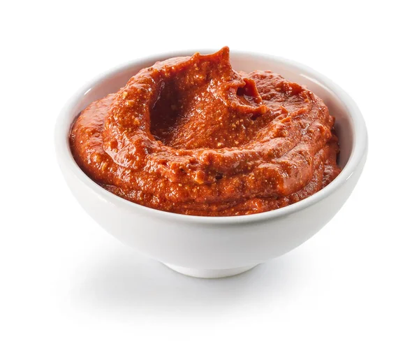 Schüssel Roter Dip Sauce Isoliert Auf Weißem Hintergrund — Stockfoto